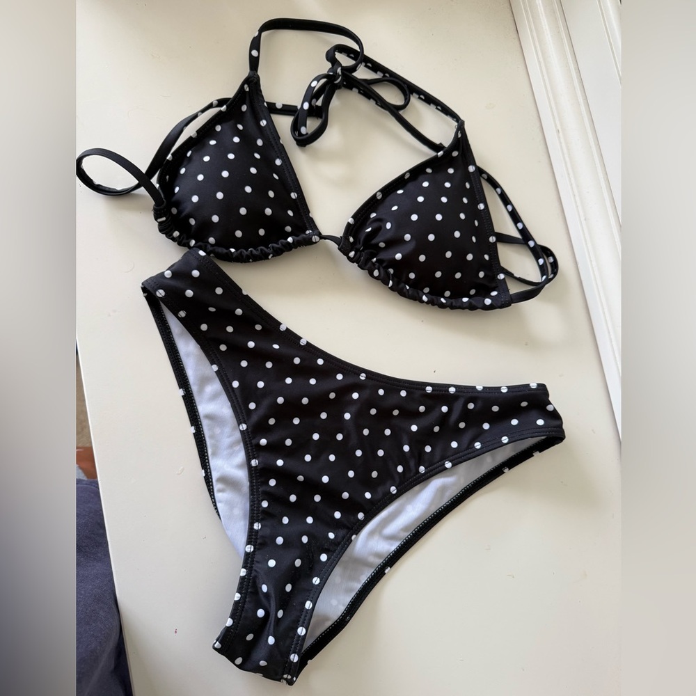 Black and White Polka Dot Bikini Set